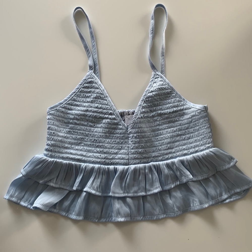 Reset By Jane Baby Blue Ruffle Silk Flutter Top Gem